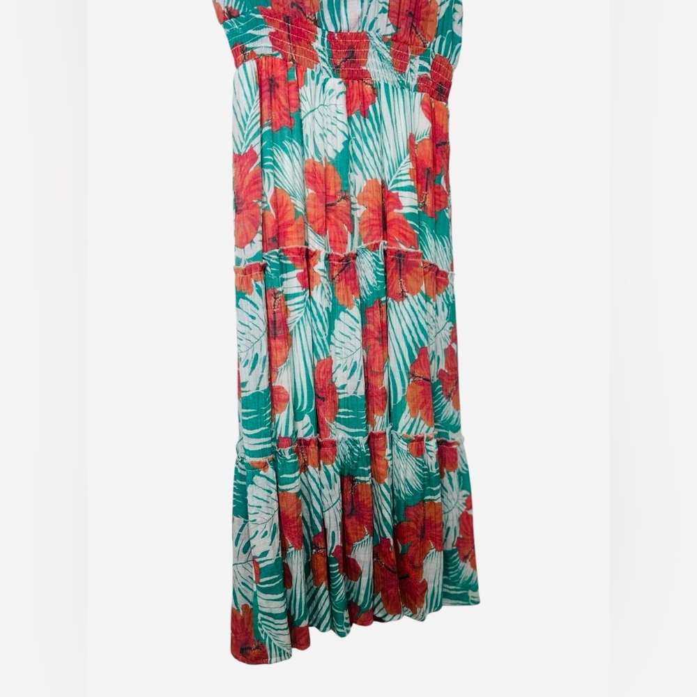Alex & Parker Hibiscus Sleeveless Tiered Midi Dress Small Hawaiian Boho Vacay - Picture 3 of 14